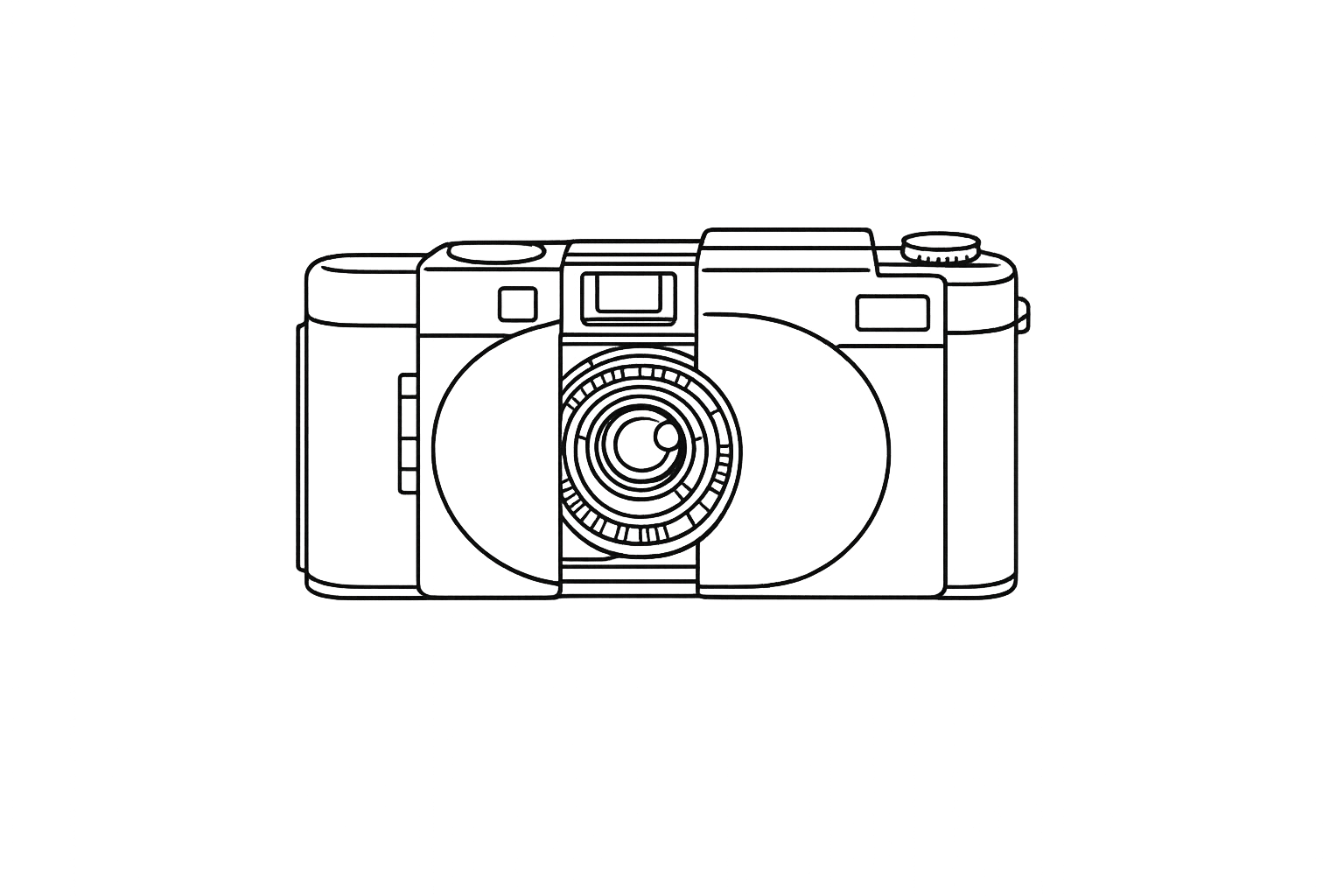Line illustration of an Olympus XA compact 35mm camera